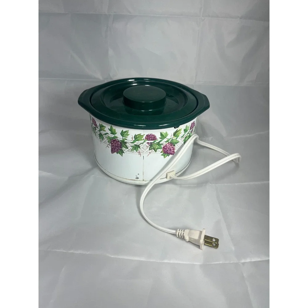 Rival Crock-Ette 1 Qt Stoneware Slow Cooker Vintage Grape Vine White Green